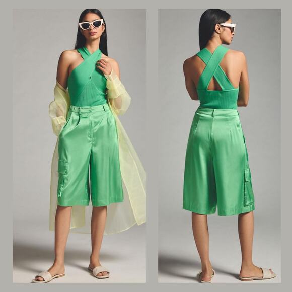 New Anthropologie Hutch Pleated Utility Shorts - Lime Green - Large - Picture 1 of 4